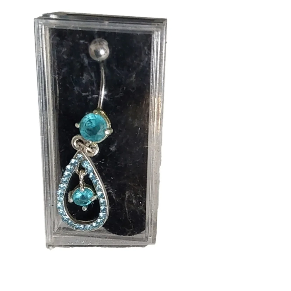 TEARDROP AQUA  DIAMOND ‎ BELLY RING